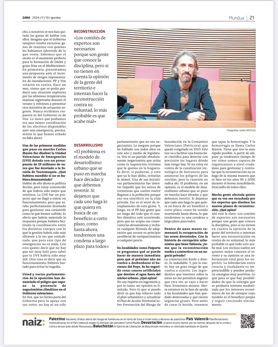 Juan Bordera🌍🇵🇸 (@juanbordera) on Twitter photo Gracias, <a href="/gorkacastillo/">Gorka Castillo</a>.
"Carlos Mazón debería dimitir y ser procesado por su negligente gestión de la DANA". Gracias, <a href="/gorkacastillo/">Gorka Castillo</a>.
"Carlos Mazón debería dimitir y ser procesado por su negligente gestión de la DANA".