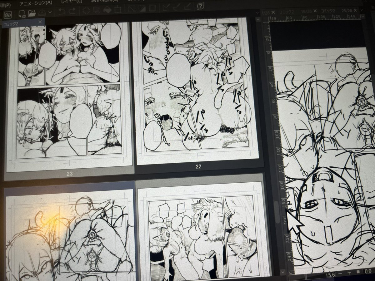 デジタルでこれやる意味はあまり無いけど、やってみたかったのでトーンをほぼ使わないで描いてる 