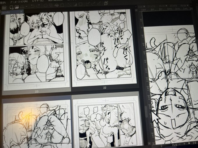 デジタルでこれやる意味はあまり無いけど、やってみたかったのでトーンをほぼ使わないで描いてる 