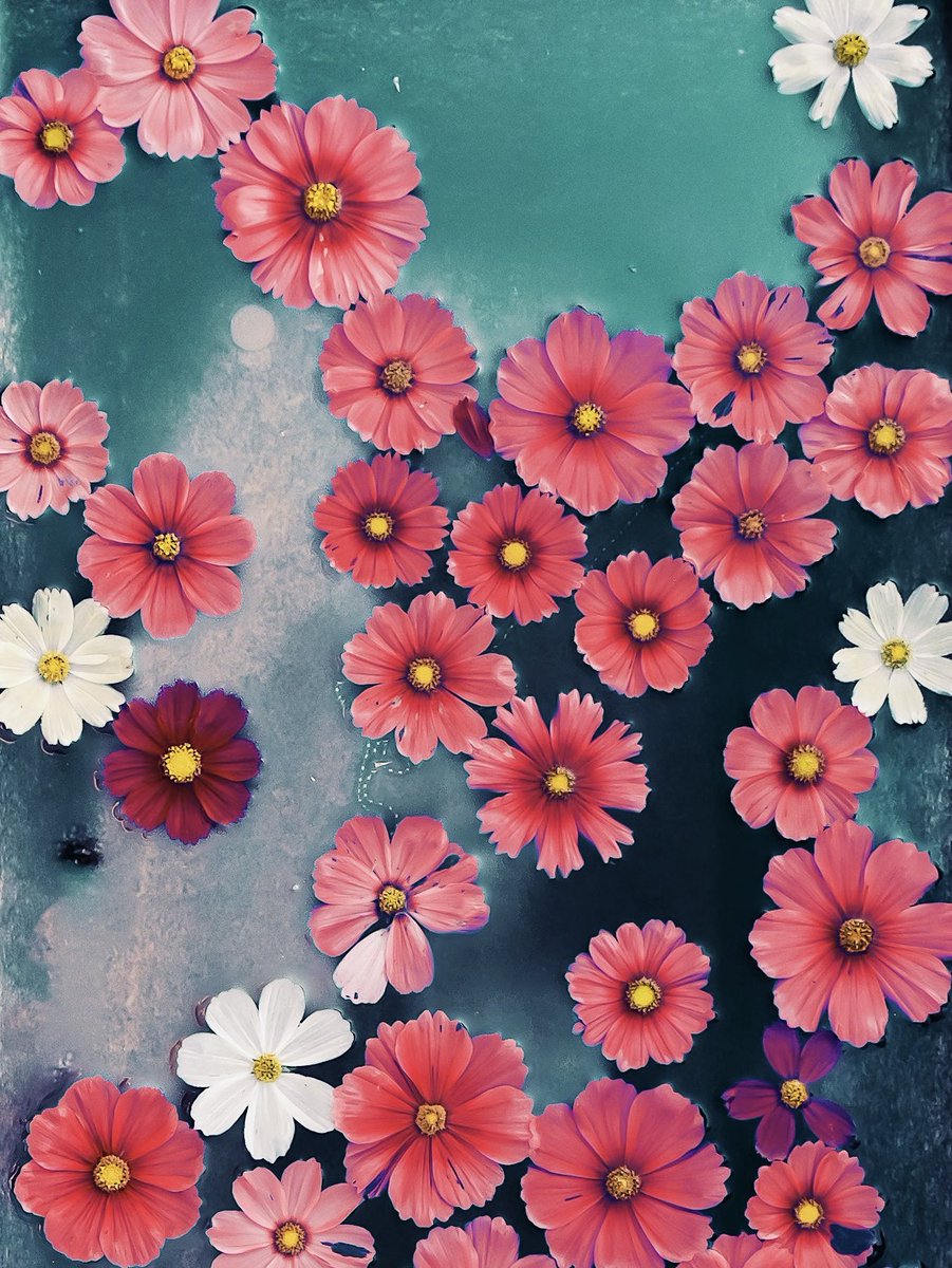 エメラルドの海とコスモス。