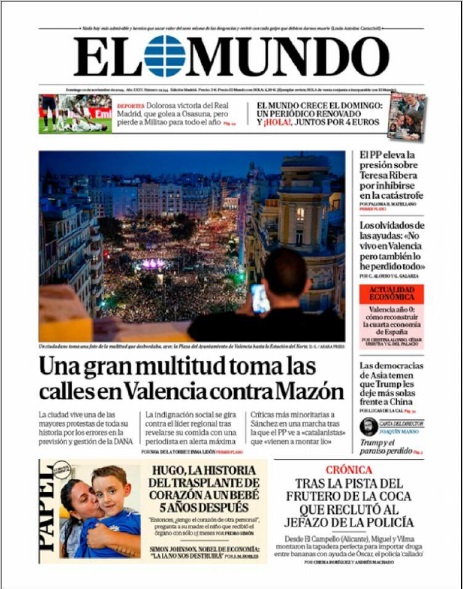AlvaroMohorte's tweet photo. Un análisis de las protestas de ayer en #Valencia por la #DANA con la prensa de hoy. Abro 🧵:
Hay dos ejes: 
- En Madrid identifican la protesta con la izquierda, se fijan en los disturbios y casi ignoran las críticas a Sánchez. ABC llega a trasladar que vuelve el Botànic. (I/IV) https://t.co/zYrTLeWnMV