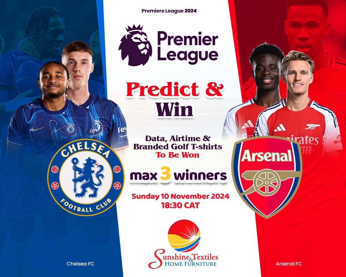 RealTalkFadzie's tweet photo. PREDICT &amp; WIN: THE ULTIMATE LONDON DERBY SHOWDOWN!

Arsenal vs Chelsea: The Battle for Bragging Rights!

To participate follow @SunshineHomeF
 Predict the score in the comments below!
Win EXCITING PRIZES and prove your football expertise! https://t.co/LWZwScPlEA