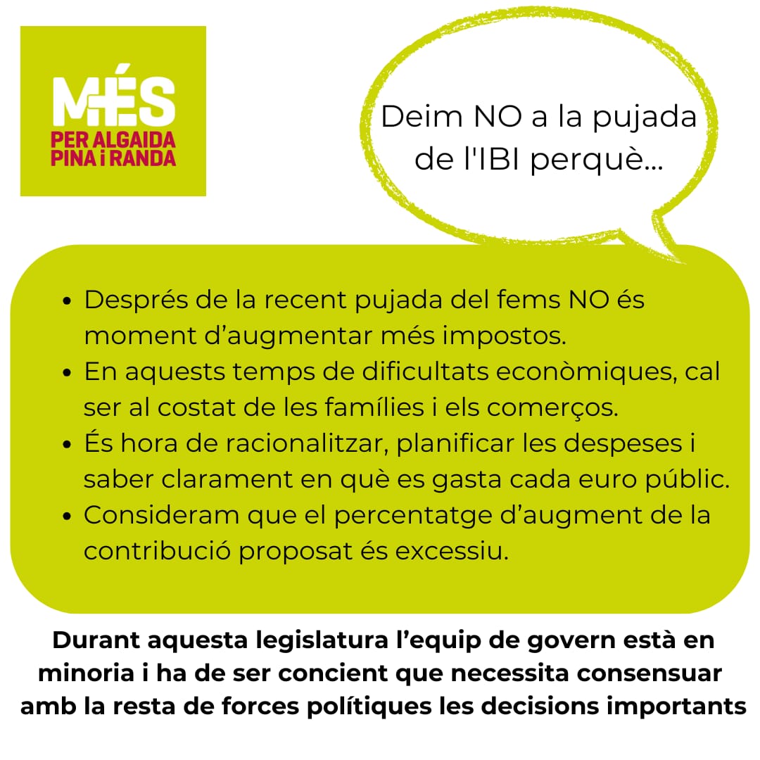 Els regidors de MÉS varen votar en contra de la pujada al passat plenari. <a href="/MPuigserver/">MPS</a>, Coloma Mas i <a href="/joancollet1/">joan collet</a>, recolliren l’oposició de l’assemblea a la intenció de pujar la contribució per part de l’equip de govern. Amb el vot en contra de l'oposició la pujada no es farà.