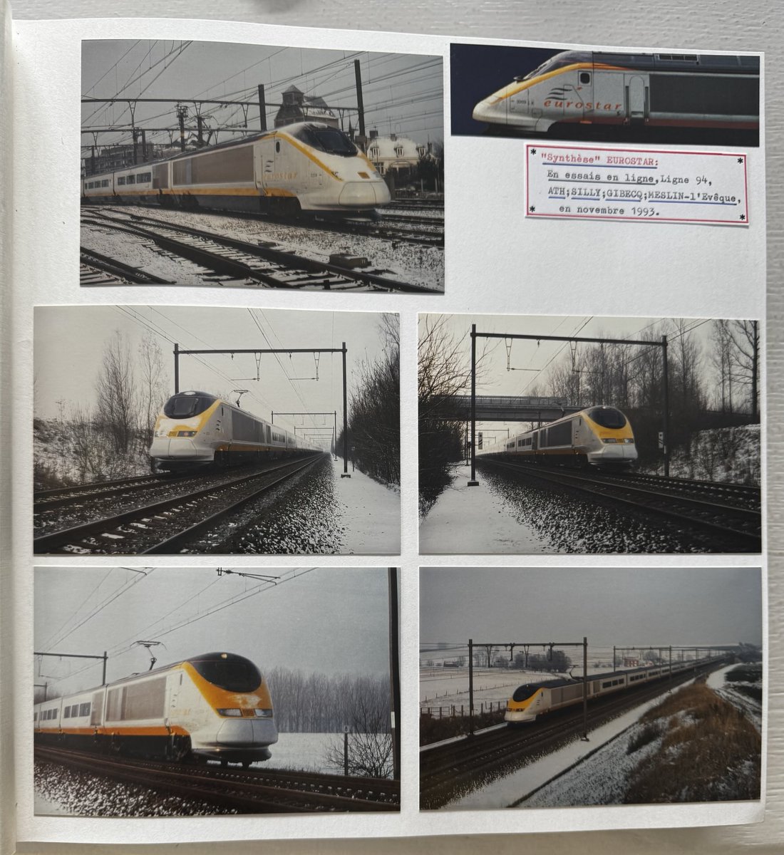TrainManagerJo's tweet image. A snowy November day in 1993. Eurostar getting ready for commercial launch a year later.