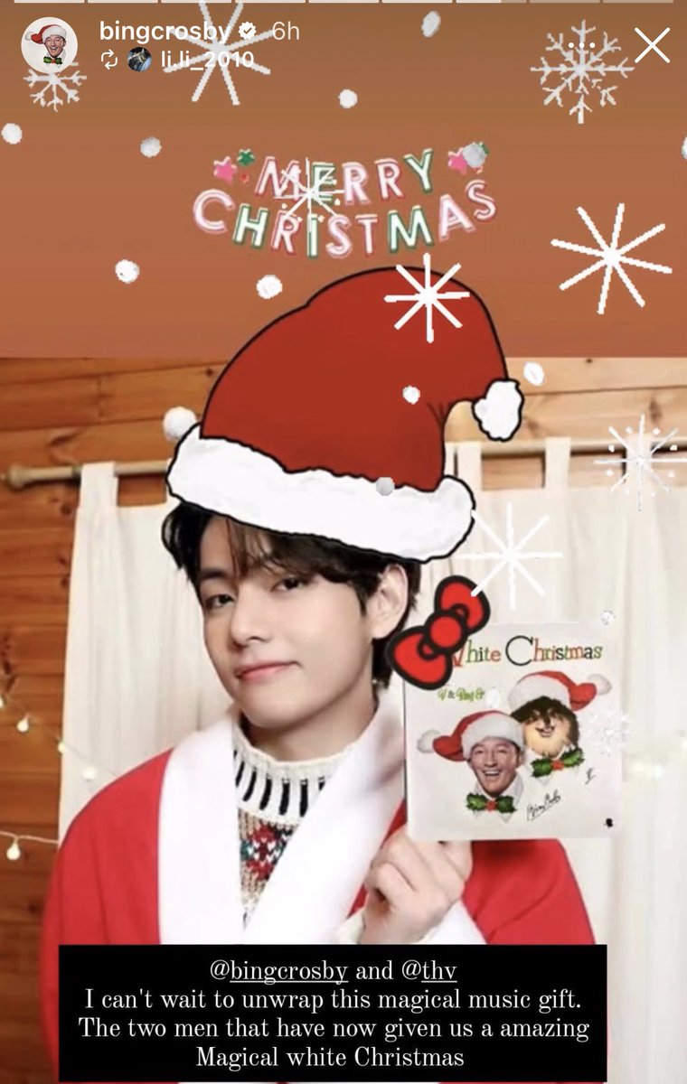 layovermoods's tweet photo. Bing Crosby’ instagram stories are filled with white christmas fanarts, taehyung reels &amp; their similarities this is so adorable 😭 https://t.co/xZ7bo7Vw5a