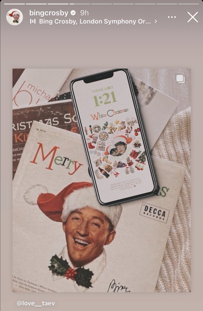 layovermoods's tweet photo. Bing Crosby’ instagram stories are filled with white christmas fanarts, taehyung reels &amp; their similarities this is so adorable 😭 https://t.co/xZ7bo7Vw5a