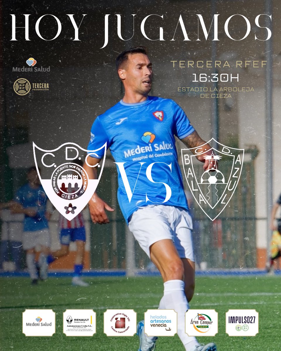 🫡 ¡𝐌𝐀𝐓𝐂𝐇 𝐃𝐀𝐘! Viajamos a Cieza para medirnos al líder. 

🆚 <a href="/cdcieza_/">𝐂𝐥𝐮𝐛 𝐃𝐞𝐩𝐨𝐫𝐭𝐢𝐯𝐨 𝐂𝐢𝐞𝐳𝐚</a>.
🕔 16:30h.
🏟️ Estadio La Arboleja de Cieza.
🏆 Tercera RFEF | Jornada 10.

🦈 #VamosBala