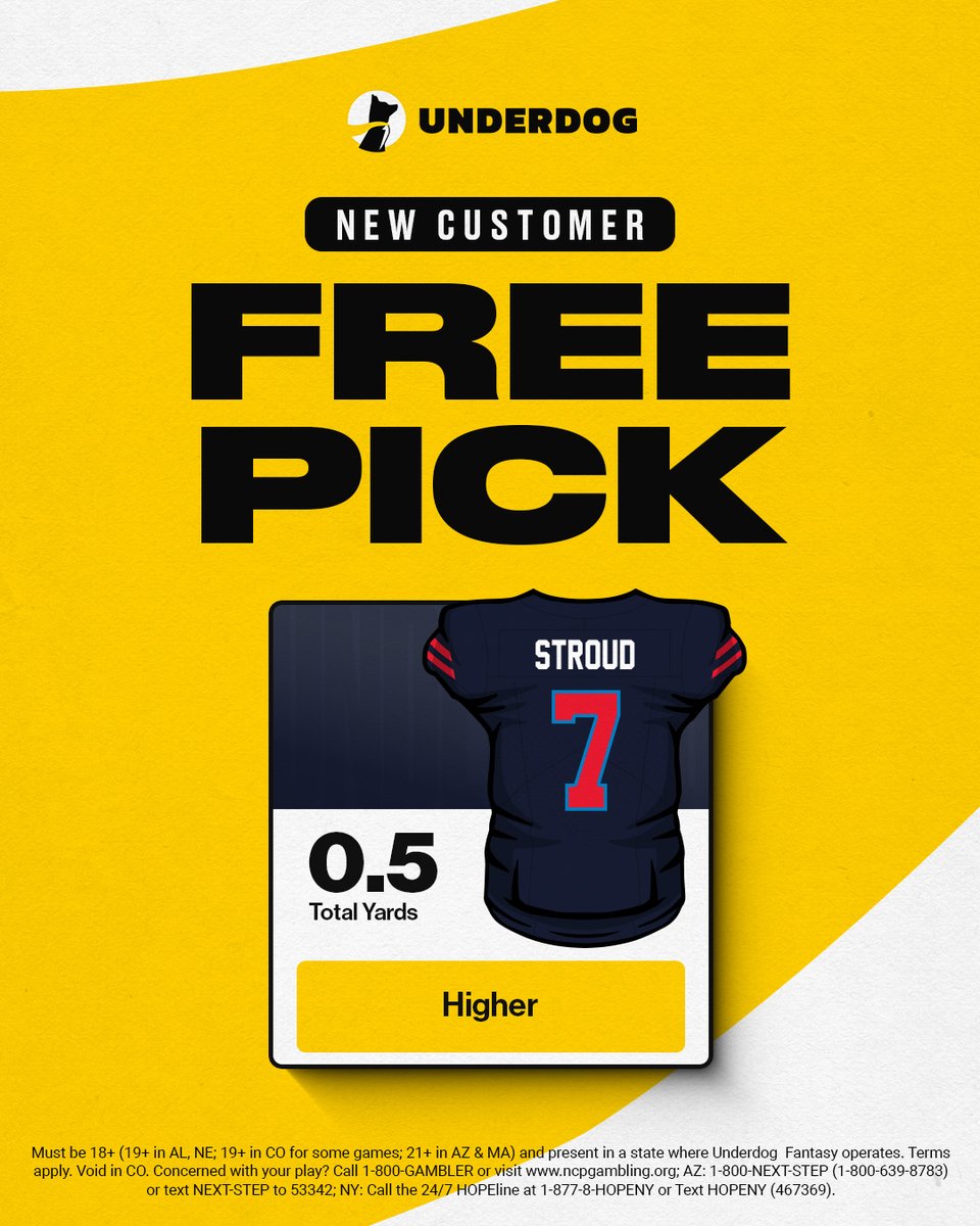 UnderdogNFL's tweet photo. Passing yards in first 24 career games in NFL history:

Patrick Mahomes 7,561
Justin Herbert 6,881
Kurt Warner 6,837
Joe Burrow 6,328
CJ STROUD 6,247

Sign up on Underdog with promo code News and cash a free pick if CJ Stroud has more than 1 yard today.

https://t.co/Pxtl9jReA0 https://t.co/FOsEJ9eWD5