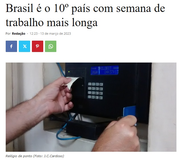 O povo brasileiro está entre os que mais trabalham no mundo. Nossa carga horária formal é de 44 horas semanais. É a 10ª maior carga horária do planeta, superior a de quase todos os países europeus.

🧶⬇️