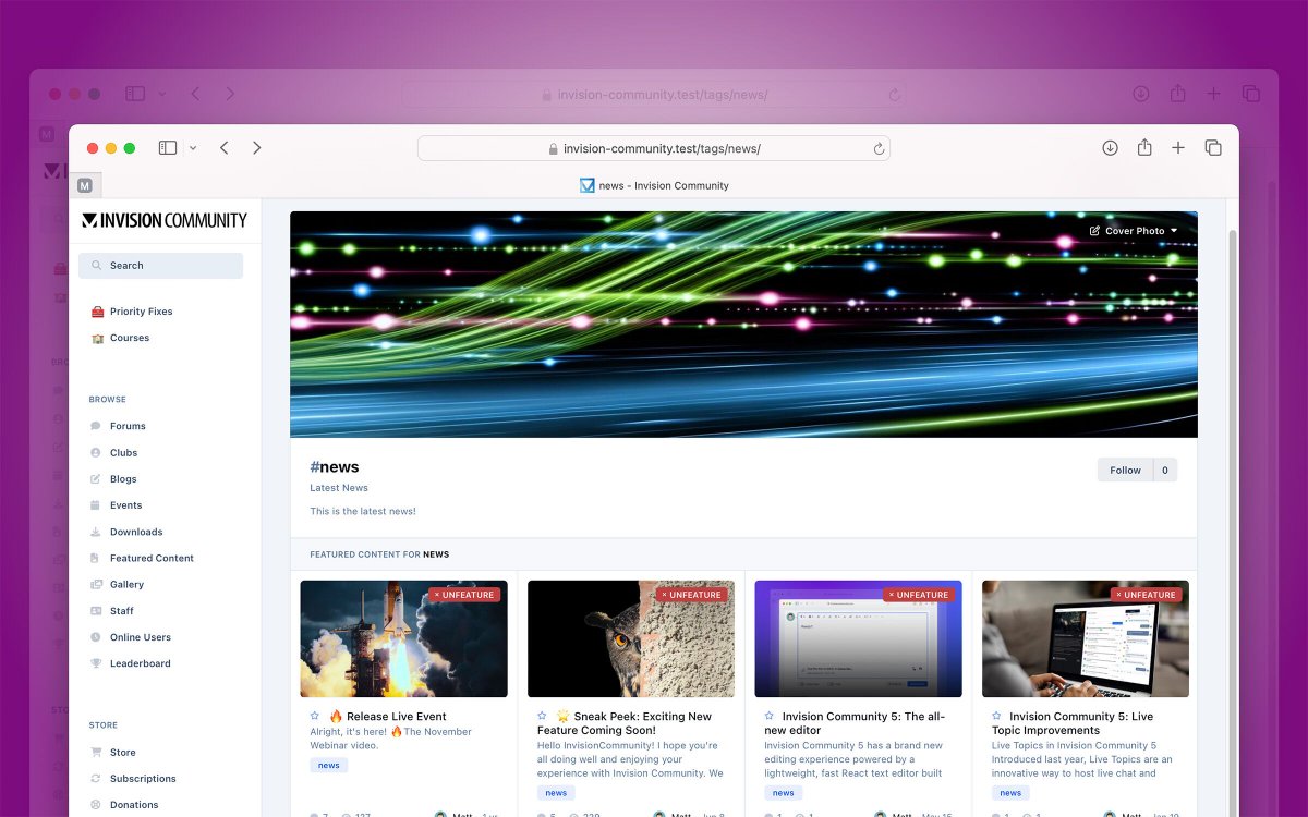 Invision Community v5 takes a fresh approach to tagging and content discovery. It overhauls the concept to bring content across different sections together with a beautiful new tag page. 

buff.ly/48F4XWW