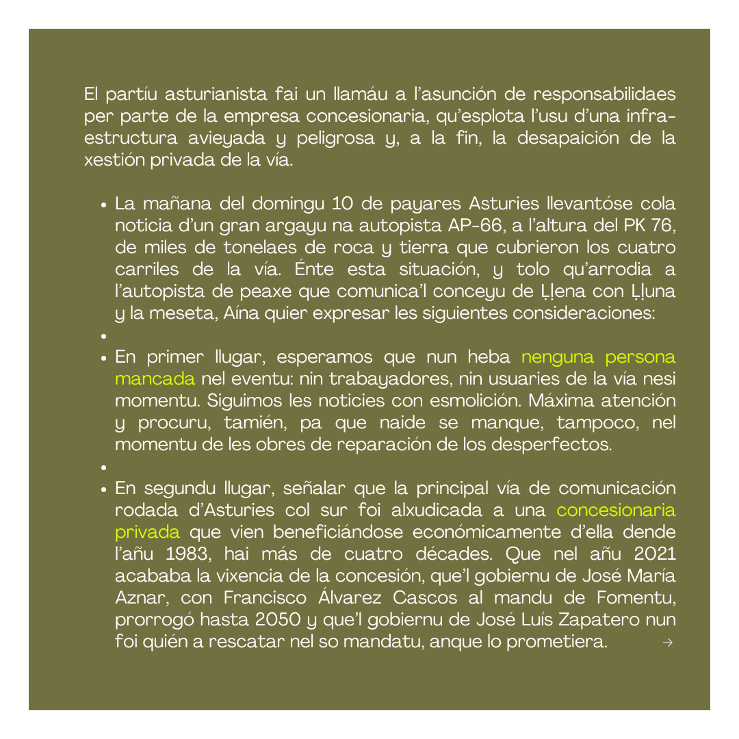 ainaasturies's tweet photo. - La principal vía de comunicación d'Asturies col sur vien siendo esplotada por una concesión privada dende hai más de 4 décades.
- El gobiernu d'Aznar (con Cascos) prorrogó la concesión. Zapatero prometió llevantala y nun lo fexo. https://t.co/sCqc2I21D8