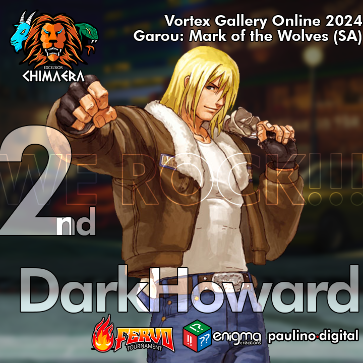 Fala, galera!

A mais recente Quimera <a href="/DarkHoward_FGC/">EC | DarkHoward #COTW</a> já chegou destruindo! Usando seu clássico Terry, ele foi o vice-campeão do Vortex Gallery, promovido pela <a href="/FatalFuryBrasil/">Fatal Fury Brasil</a> e pela <a href="/956Productions/">956Productions</a>!

Parabéns, Dark Howard!

#GarouMotW #FatalFury