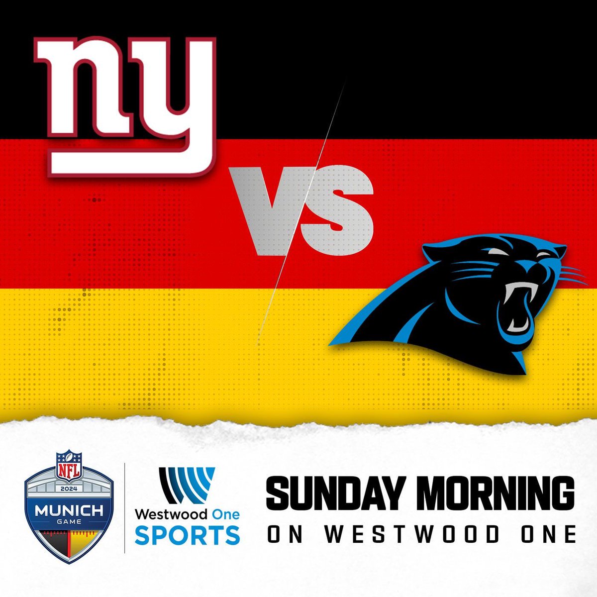 westwood1sports's tweet photo. Guten Morgen! 

We are LIVE from Allianz Arena in Munich, Germany 🇩🇪 🎙️

𝓦𝓪𝔂𝓼 𝓽𝓸 𝓛𝓲𝓼𝓽𝓮𝓷
🏈: @Giants vs @Panthers 
🗣️: @HorowitzJason &amp; @PhilSimmsQB 
📻: Affiliates
🖥️: https://t.co/V51z09uJiB
📱: #NFL app
📡: @SiriusXMNFL
🔊: "Alexa, open Westwood One Sports!" https://t.co/5DTCl7sOY0