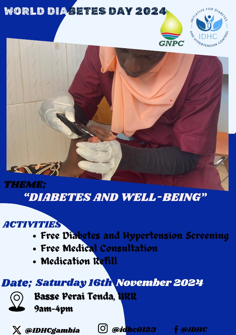 IDHCgambia's tweet photo. November 14th yearly marks an important milestone in the journey of every diabetic  , knowing they aren't  in the fight alone and the world watches out for them. https://t.co/uvKozWy1jE