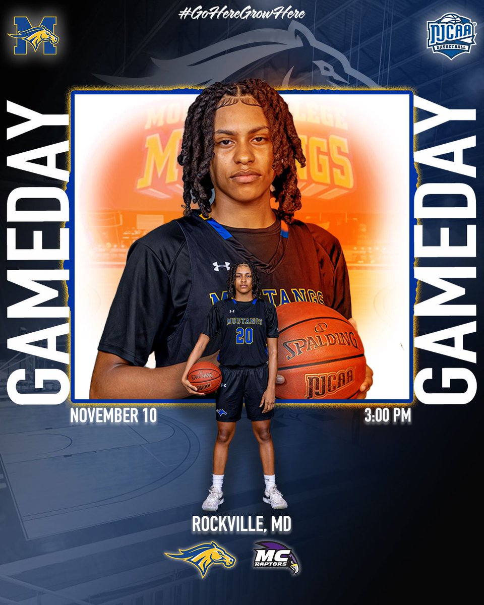 MonroeMustangs's tweet photo. GAMEDAY! 

The #21 Mustangs aim to secure their second win this weekend as they face host Montgomery College on the final day of the Montgomery Tip-off Tournament in Rockville at 3:00 PM.

📺: https://t.co/0xul72sNEr 
📊: https://t.co/iGVzjM9HsV

#GoHereGrowHere https://t.co/QXLYw3FY05