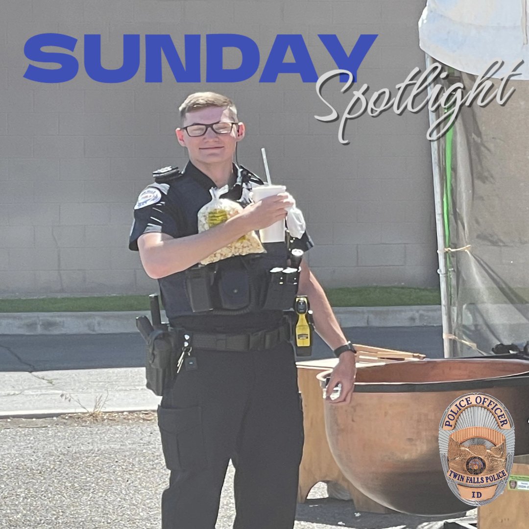 Officer Blake Jauregui started with us in January 2023.  Officer Jauregui currently serves as a Patrol Officer.  Thank you, Officer Jauregui, for your hard work and dedication to the City of Twin Falls. #SundaySpotlight #thankyou #policeofficer #snacks #foodtrucks #oneteam #TFPD