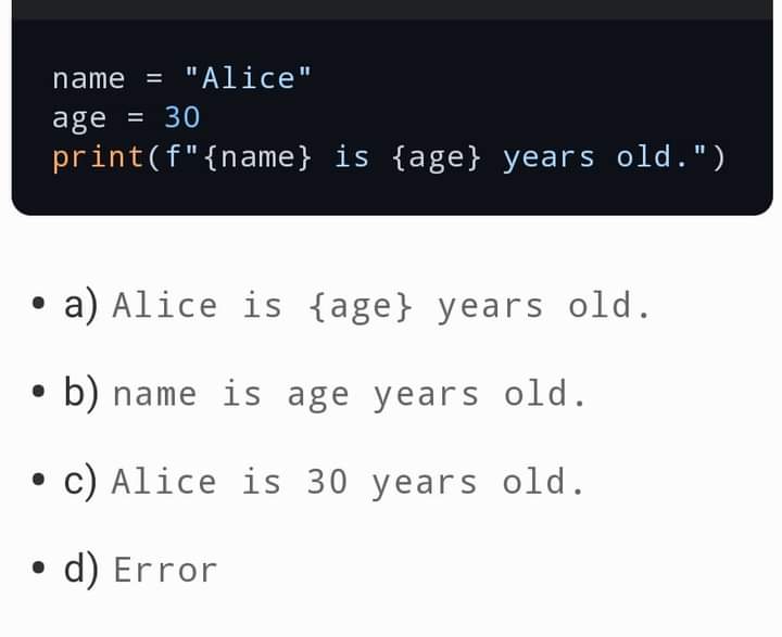 PythonPr's tweet image. What will be the output of this code using f- strings?