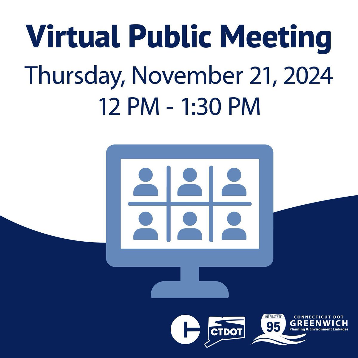 Get involved and make your voice heard! 
<a href="/CTDOTOfficial/">Connecticut Department of Transportation</a> invites you to participate in the virtual public information meeting for the I-95 Greenwich PEL Study. Your input will help shape the future of transportation in Greenwich!  

🗓 Date: Thursday, November 21
🕒 Time: 12 PM –