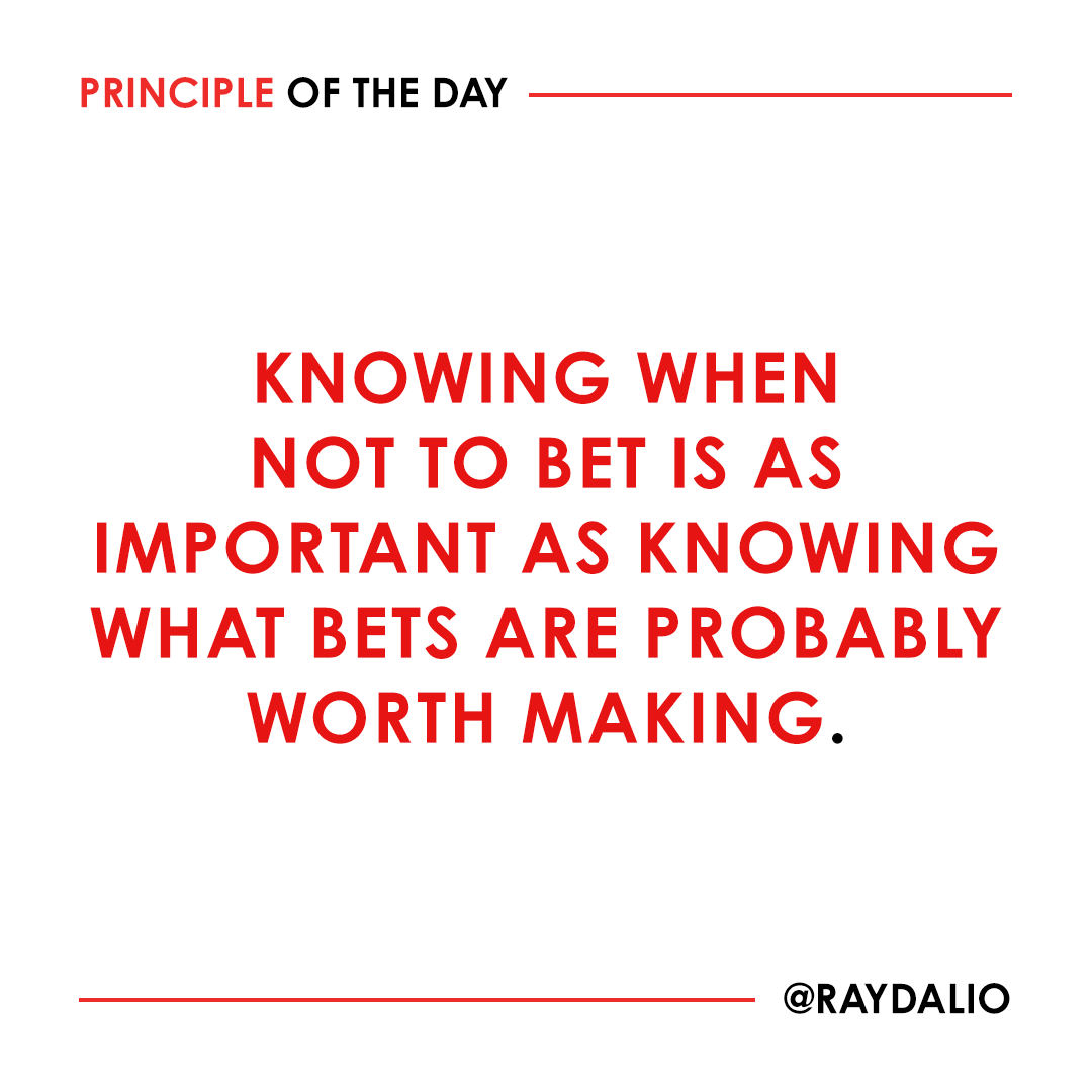 RayDalio's tweet photo. You can significantly improve your track record if you only make the bets that you are most confident will pay off.

#principleoftheday https://t.co/xd8stJ52Eb