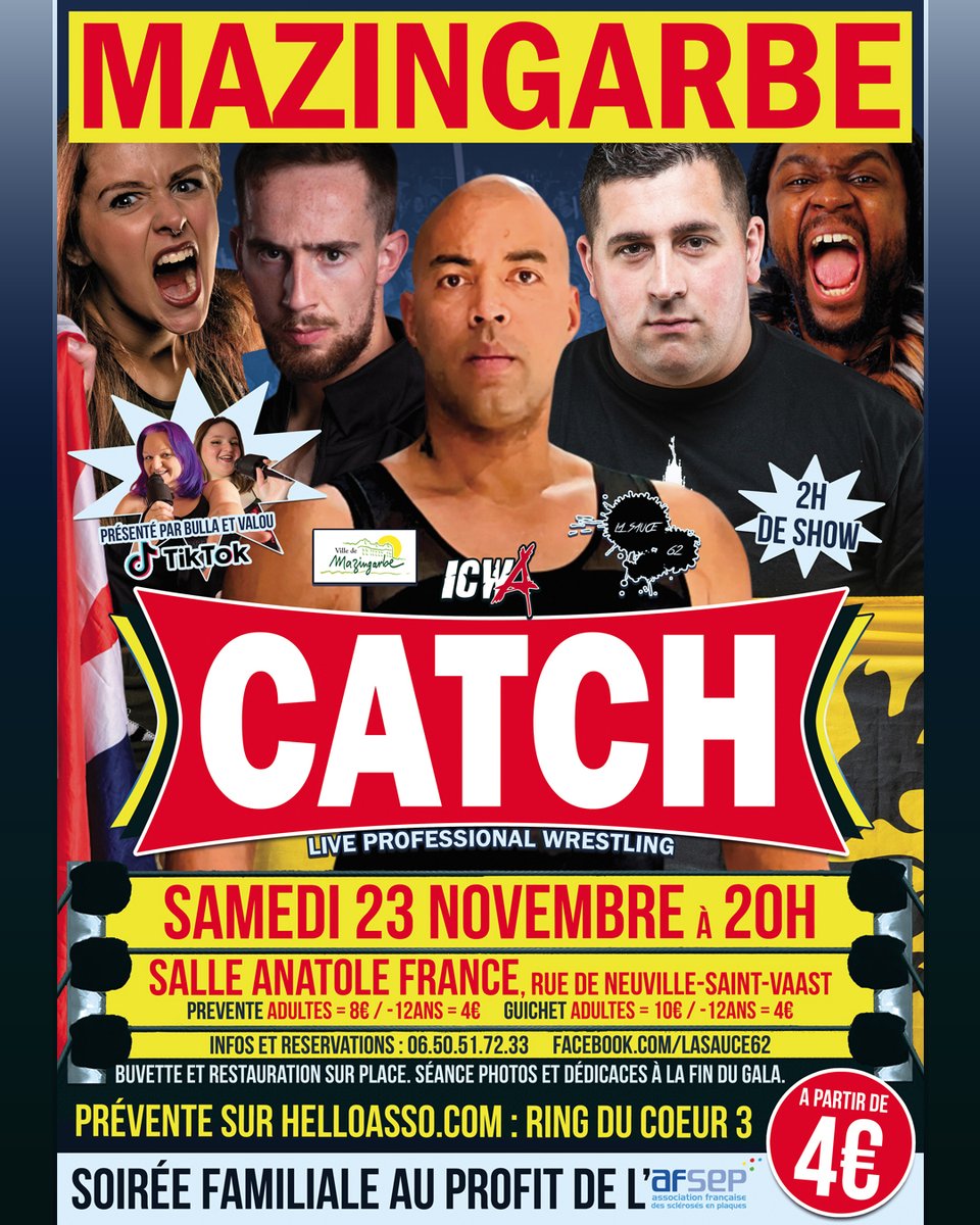 icwacatch's tweet photo. GALA DE CATCH demain
#pasdecalais #nord #hautsdefrance #bassinminier #Annequin #BullylesMines #Douai #Grenay #Labourse #Lens #Lievin #LoosenGohelle #Mazingarbe #NœuxlesMines #NoyelleslèsVermelles #SaillyLabourse #SainsenGohelle #Vermelles #catch #galadecatch #ICWA https://t.co/llGtlAisW1