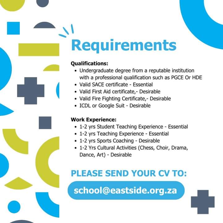 CarolBoitumelo1's tweet photo. WE ARE HIRING 📣
A Senior Primary Mathematics Teacher.
Please read through the requirements for this position ✨
We are accepting CV’s, please send through to school@eastside.org.za
#eastside #eastsideschool #privateschoolpretoriaeast #teacherposition https://t.co/HKyrqvbyOW