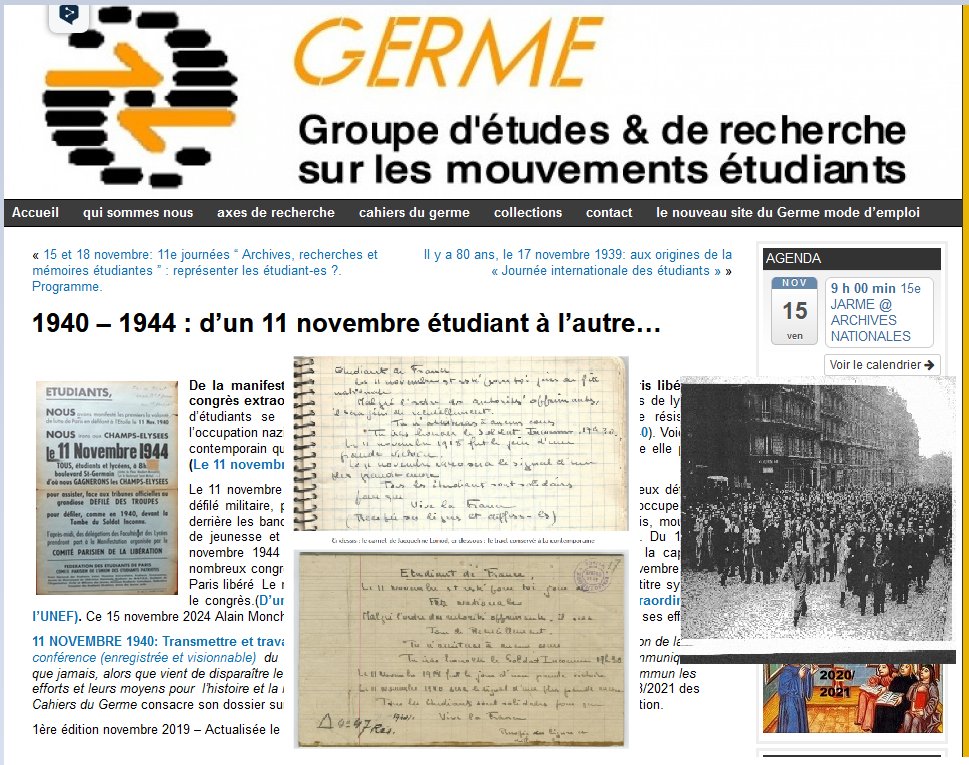 Germe (@germeinform) on Twitter photo Du #11novembre1940 à l'Étoile au congrès extraordinaire UNEF de novembre 1944 sur
germe-inform.fr/?p=358
RV le 15/11/24 à la JARME aux AN
<a href="/LaContempo_BAM/">La Contemporaine</a> <a href="/ArchivesnatFr/">Archives nationales de France</a> <a href="/FranceUniv/">France Universités</a> <a href="/aaunef/">AA UNEF</a> <a href="/la_fage/">FAGE</a> <a href="/FederationANESH/">ANESH</a> <a href="/unionetudiante_/">L’Union Étudiante</a> <a href="/UNEF/">UNEF</a> <a href="/MRN_musee/">Musée de la Résistance nationale</a> Du #11novembre1940 à l'Étoile au congrès extraordinaire UNEF de novembre 1944 sur
germe-inform.fr/?p=358
RV le 15/11/24 à la JARME aux AN
<a href="/LaContempo_BAM/">La Contemporaine</a> <a href="/ArchivesnatFr/">Archives nationales de France</a> <a href="/FranceUniv/">France Universités</a> <a href="/aaunef/">AA UNEF</a> <a href="/la_fage/">FAGE</a> <a href="/FederationANESH/">ANESH</a> <a href="/unionetudiante_/">L’Union Étudiante</a> <a href="/UNEF/">UNEF</a> <a href="/MRN_musee/">Musée de la Résistance nationale</a>