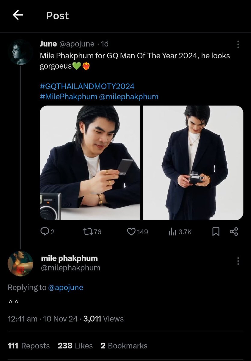apojune's tweet photo. Coming back to this after a long and tiring yet productive day, goshh I'm so happy I'm about to cry😭
Mile you have no idea how happy this made me love, I have no words😭 

#MilePhakphum @milephakphum https://t.co/qg93U1wwk0