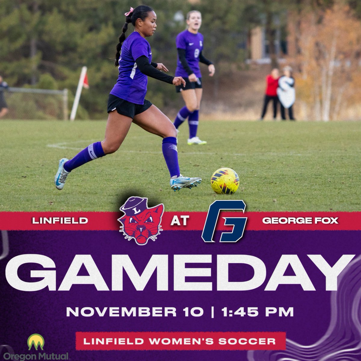 Season finale at George Fox! ⚽️🟣🔴

🆚 George Fox
🏟️ Austin Sports Complex
⏰ 1:45 p.m.
📊/🎥 GoLinfieldWildcats.com/coverage

#RollCats | #d3soc