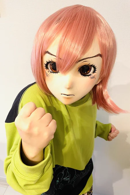 #むにむに製作所  #kigurumi  試しにピンクのウィッグ被って見ました〜めっちゃ良い呼吸がかなり苦しいので呼吸口を作ろうかなと考えています… 
