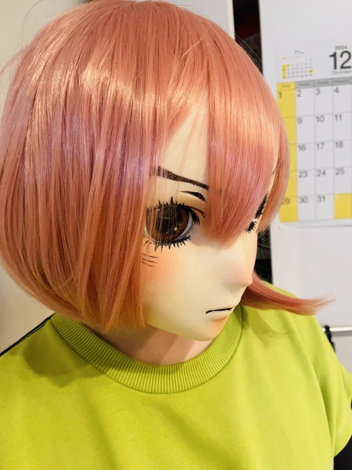 #むにむに製作所  #kigurumi  試しにピンクのウィッグ被って見ました〜めっちゃ良い呼吸がかなり苦しいので呼吸口を作ろうかなと考えています… 
