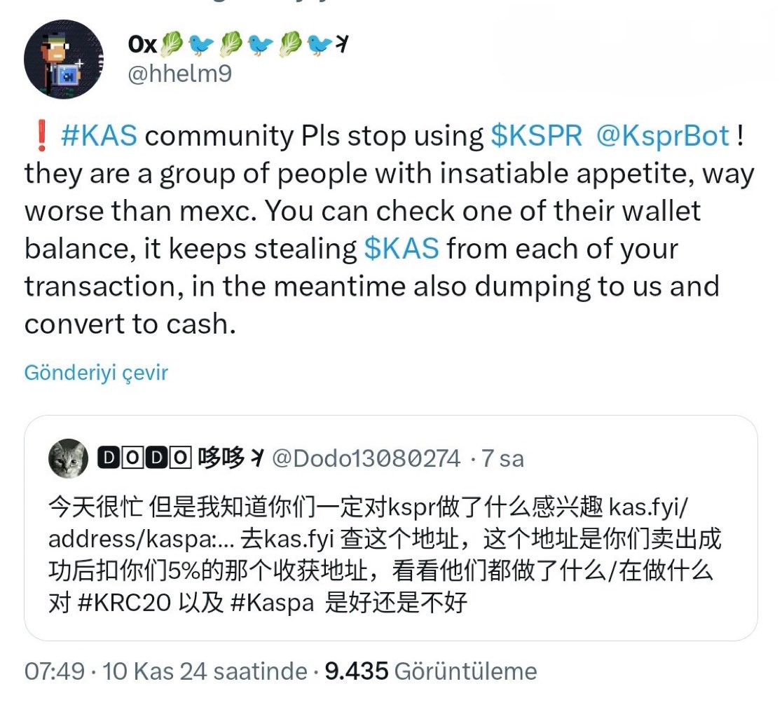 $KAS community take note 📝 

Stop using <a href="/KsprBot/">KSPR Bot</a> 

Withdraw your $KAS from exchanges

We can shock the supply 

You are seeing it in real time 📈