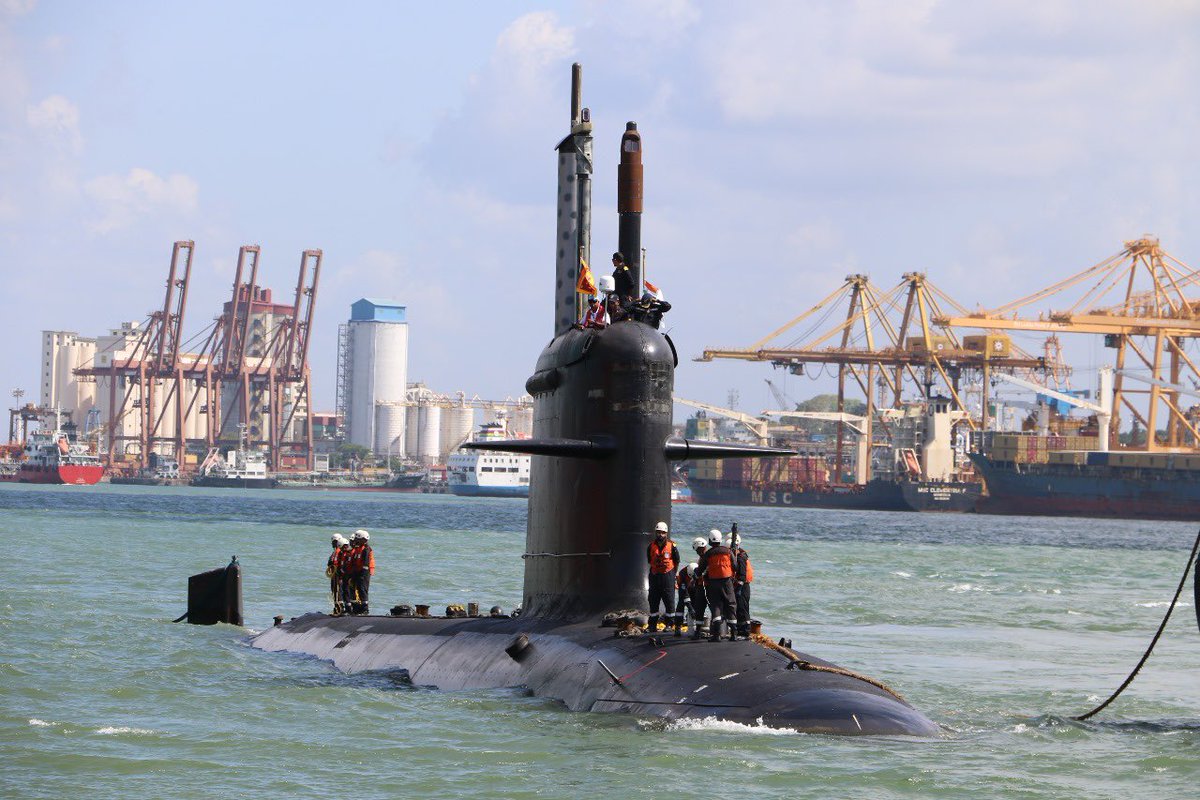 airnewsalerts's tweet photo. Indian Navy’s submarine #INSVela, arrived in Colombo on a three-day visit. 

The submarine was accorded a ceremonial welcome by the Sri Lanka Navy. 

Several team-building exercises are planned between the crew of the submarine and @srilanka_navy personnel during the visit.

INS Vela, an indigenous Kalvari-class diesel-electric submarine, was commissioned into the @indiannavy in November 2021.

This visit is categorized as an Operational Turnaround (OTA), during which the submarine will replenish its provisions before departing Colombo on Wednesday.