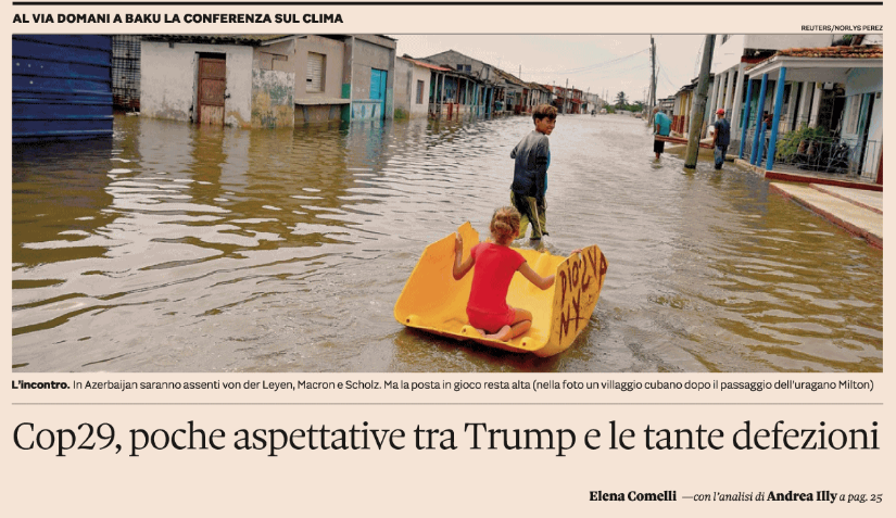 Partenza in tono minore per la #COP29 
che si apre domani nel petrostato #Azerbaijan
dopo la vittoria del negazionista #Trump. 
"Ma le tecnologie per l'#energia pulita 
continueranno a superare le #fossili
perché sono molto più competitive",
sostiene <a href="/CFigueres/">Christiana Figueres</a>, via <a href="/sole24ore/">IlSole24ORE</a>