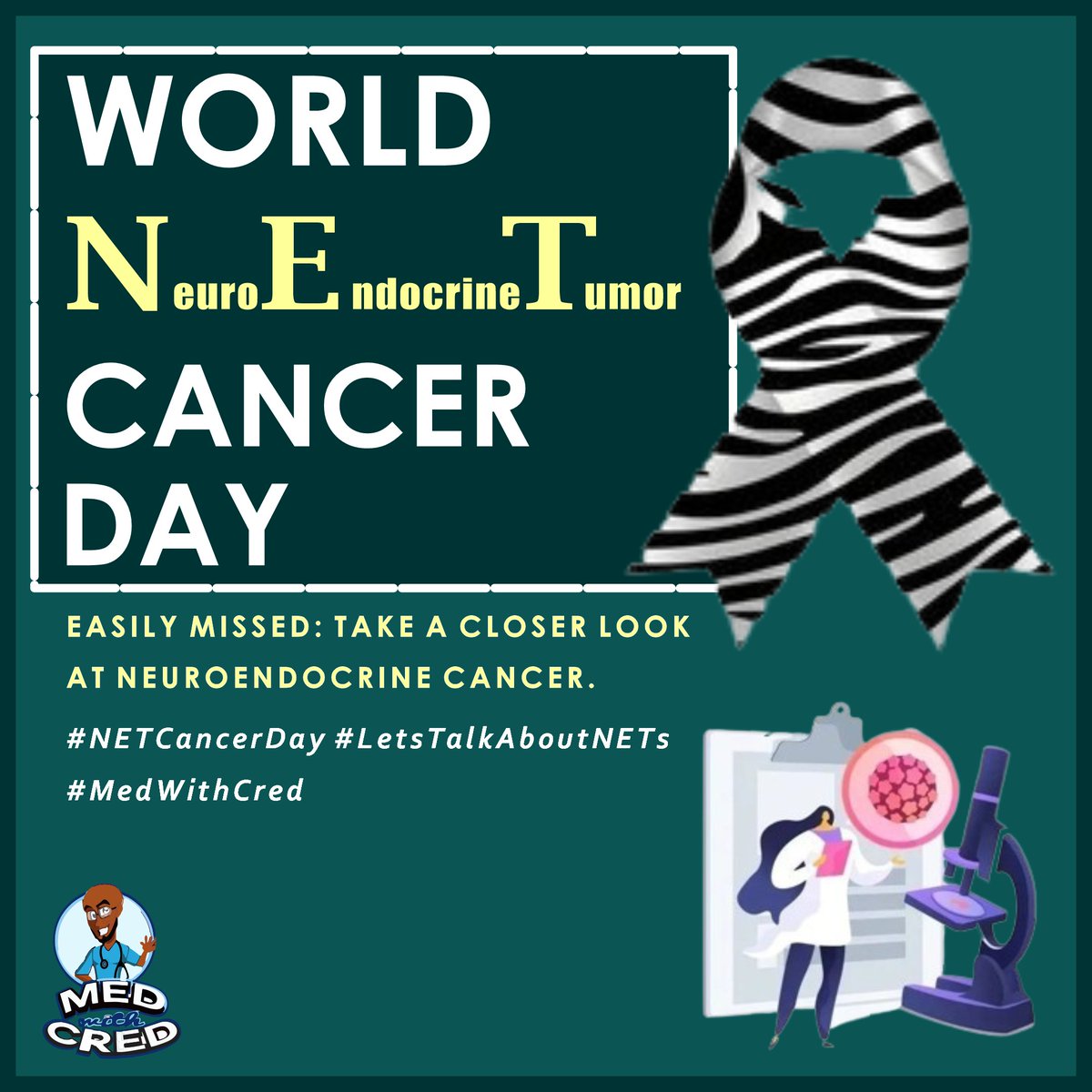 medwithcred's tweet photo. WORLD NEUROENDOCRINE (NET) CANCER DAY

Theme: 
Easily missed: Take a closer look at neuroendocrine cancer.

WORLD NEUROENDOCRINE CANCER DAY is observed worldwide on the 10th of November annually to increase the awareness of neuroendocrine tumors (NETs). https://t.co/fDGRdjq5GM