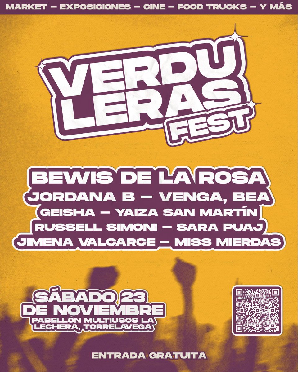 Luis del Piñal (@lpdecos) on Twitter photo El sábado 23 el Verduleras Fest celebra en Torrelavega su tercera edición con exposiciones, charlas, documentales, food trucks, market y 14 horas de música en directo con Bewis de la Rosa, <a href="/jordanabmusica/">(maría solá)</a> y <a href="/vengabea/">Bea 💐</a>, entre otras.
Más info, vía <a href="/elfaradio/">El Faradio</a>
elfaradio.com/2024/11/07/bew… El sábado 23 el Verduleras Fest celebra en Torrelavega su tercera edición con exposiciones, charlas, documentales, food trucks, market y 14 horas de música en directo con Bewis de la Rosa, <a href="/jordanabmusica/">(maría solá)</a> y <a href="/vengabea/">Bea 💐</a>, entre otras.
Más info, vía <a href="/elfaradio/">El Faradio</a>
elfaradio.com/2024/11/07/bew…