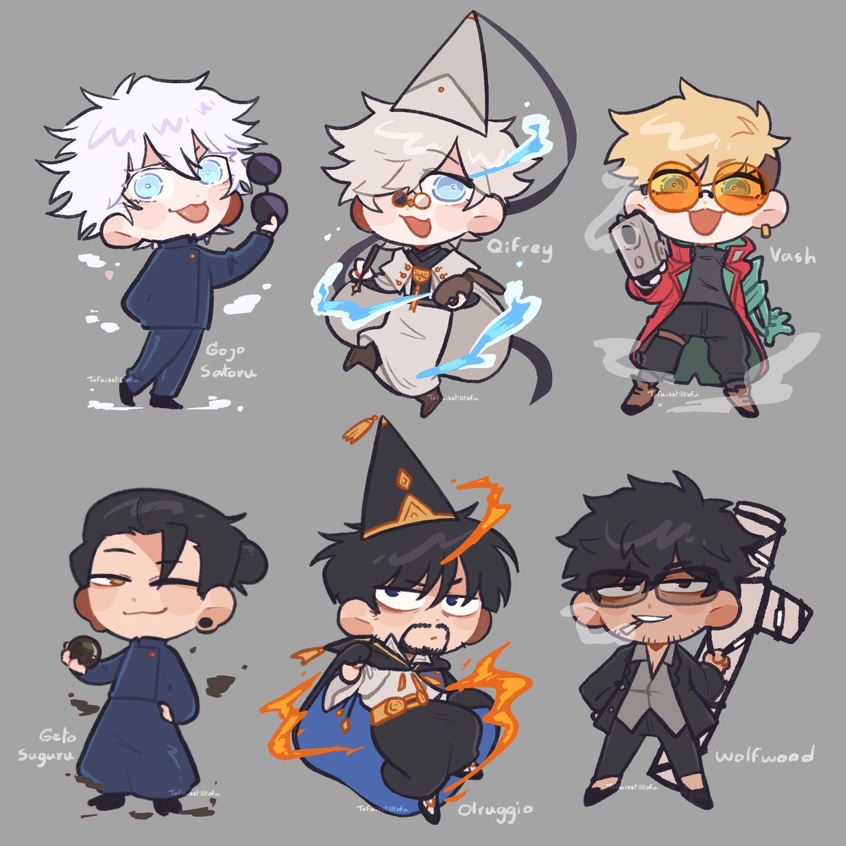 Tofuisstilltofu's tweet image. Doomed Yaoi keychains #JujutsuKaisen #Gego #witchhatatelier #Orufrey #Trigun #vashwood