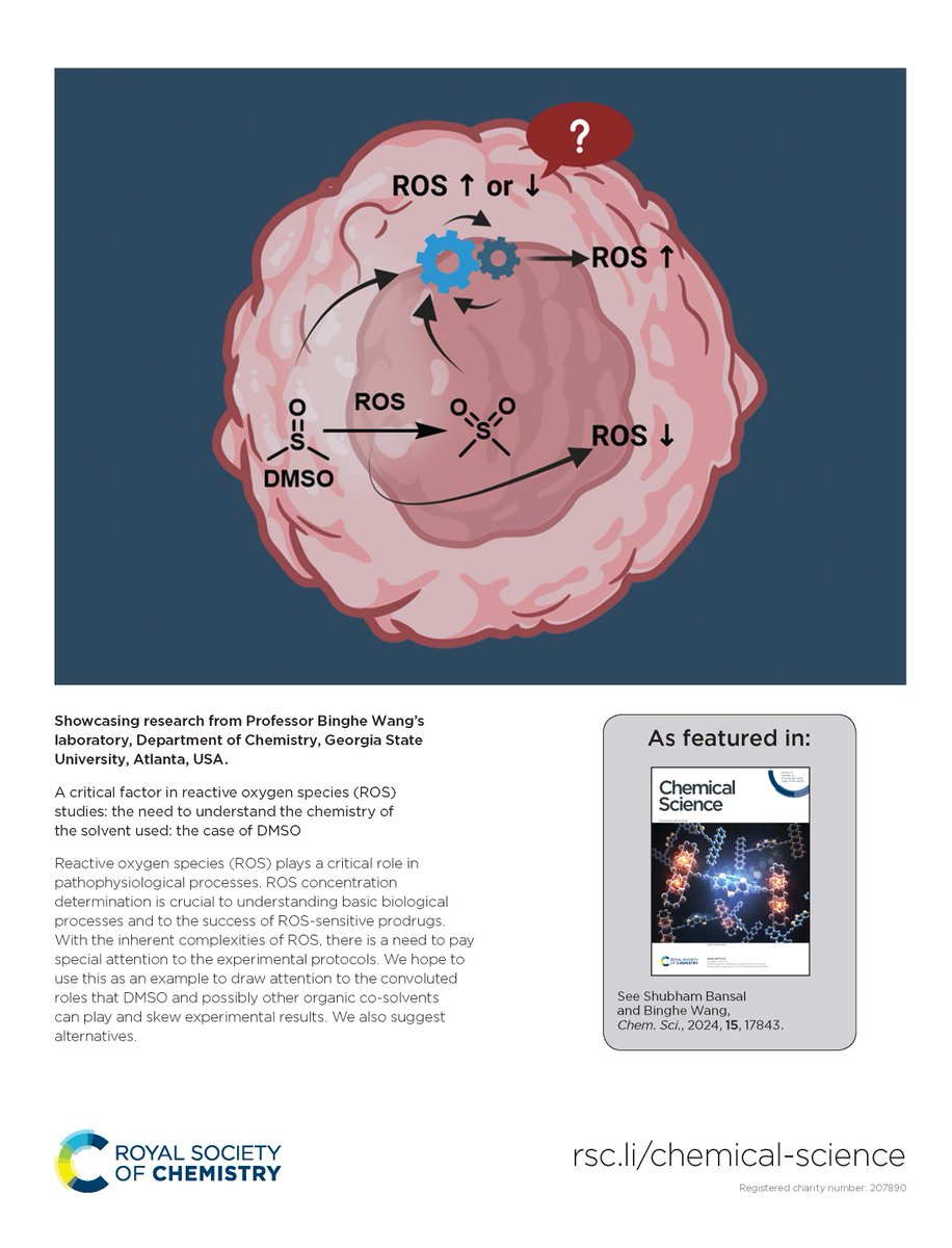 Chemical Science (@chemicalscience) on Twitter photo Don't miss Binghe Wang et al's recent article #ChemSciCovers
'A critical factor in reactive oxygen species (ROS) studies: the need to understand the chemistry of the solvent used: the case of DMSO'
🔗 doi.org/10.1039/D4SC05…
<a href="/binghe_wang/">Binghe Wang</a> <a href="/SBansal_/">Shubham Bansal</a> <a href="/GSUArtSci/">GSU Arts & Sciences</a> Don't miss Binghe Wang et al's recent article #ChemSciCovers
'A critical factor in reactive oxygen species (ROS) studies: the need to understand the chemistry of the solvent used: the case of DMSO'
🔗 doi.org/10.1039/D4SC05…
<a href="/binghe_wang/">Binghe Wang</a> <a href="/SBansal_/">Shubham Bansal</a> <a href="/GSUArtSci/">GSU Arts & Sciences</a>
