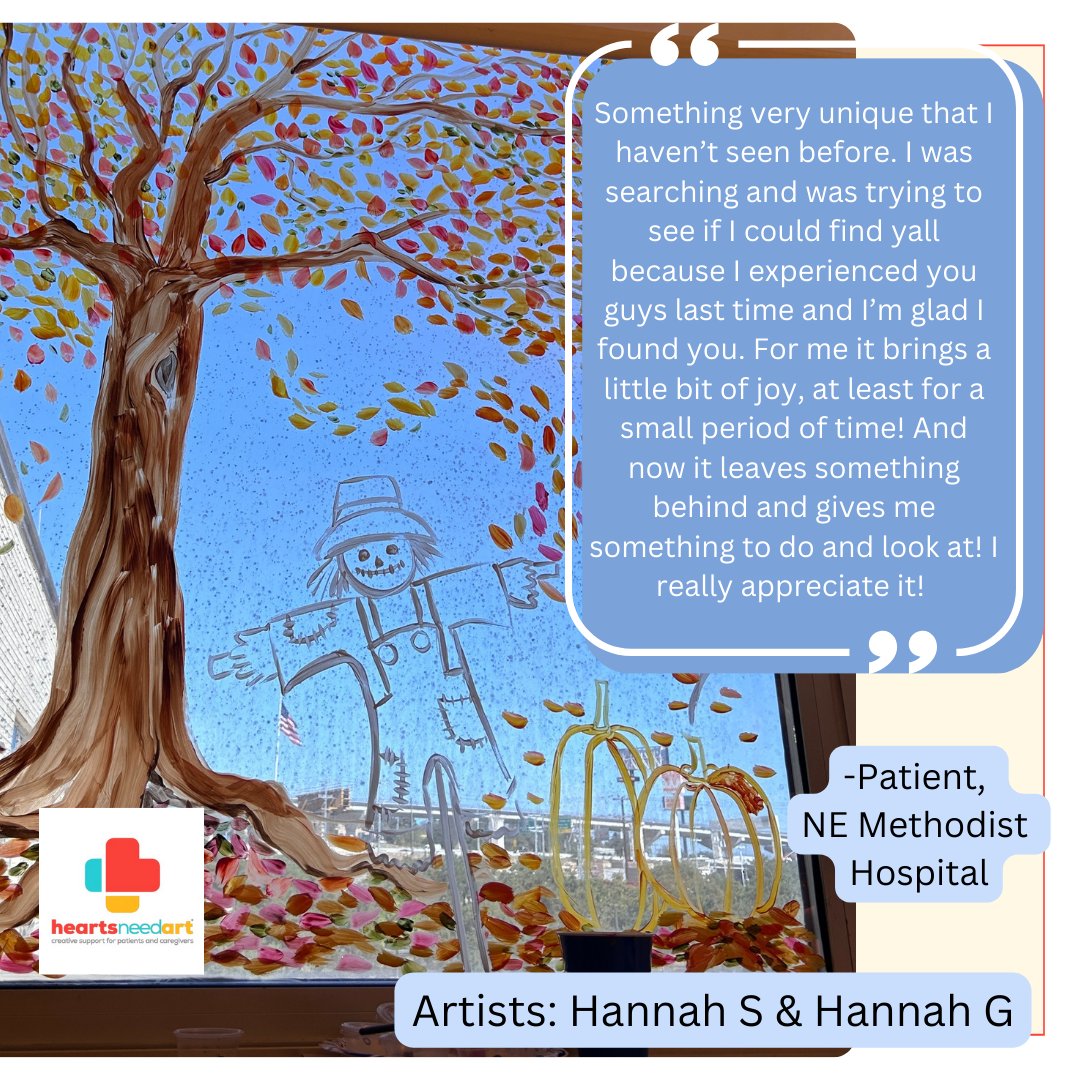 Love that we could be there for her! If you find yourself at one of our hospitals, you can contact us for a request for art, writing, or a musician! We'll do our best to make it happen
heartsneedart.org/contact
NE Methodist / Methodist Stone Oak / Methodist Main / Stone Oak Rehab