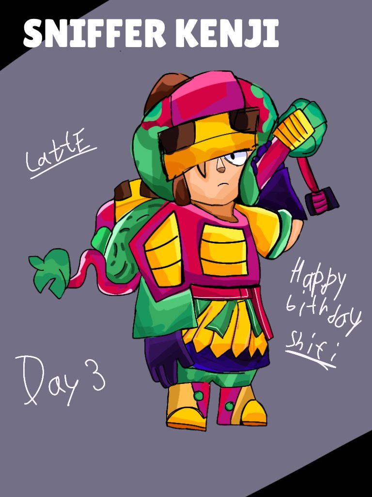 lattE135's tweet photo. Because my friend @BsSnifi Today is his birthday, I gave him a gift in the form of a skin on Kenji!🎉

Besides this is the 3rd skin of my CHALLENGE!

#BrawlStars #BrawlStarsConcept
#BrawlStarsArt https://t.co/V2OF5IQ7Ed