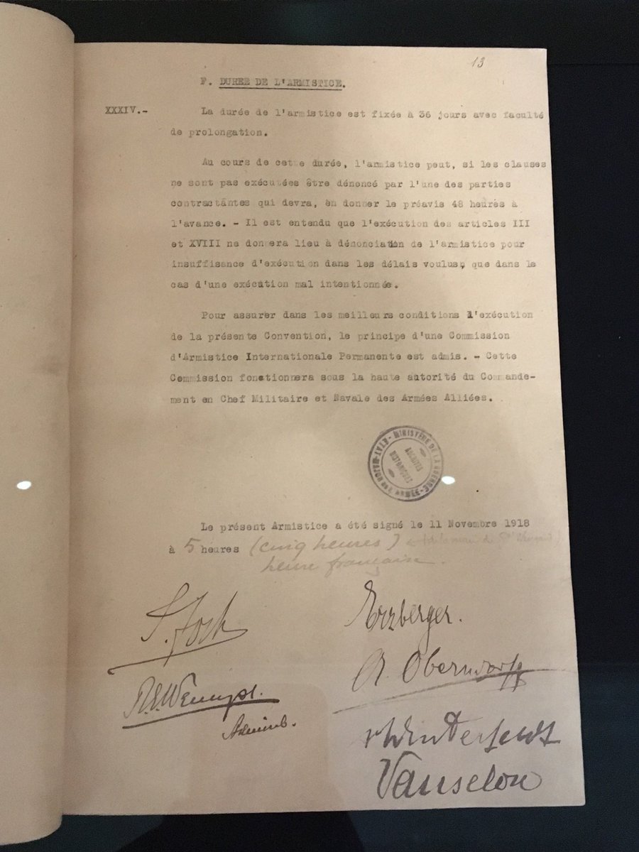 In Oct 2018 I was on a research trip to Vincennes in Paris. They’d just opened an exhibition for the end of the #FWW centenary which included their signed copy of the armistice agreement from 11th Nov 1918. I never imagined I’d ever see it &amp; found it strangely emotional.