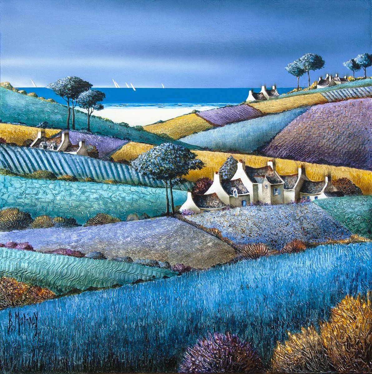 HWarlow's tweet image. I’m staying in France  for a few more and another Bernard 
 Bernard Morinay  
Painter from Brittany with a gallery in Le Conquet established for over 30 years 
Two samples of his work.   
He creates Landscapes  
and figurative