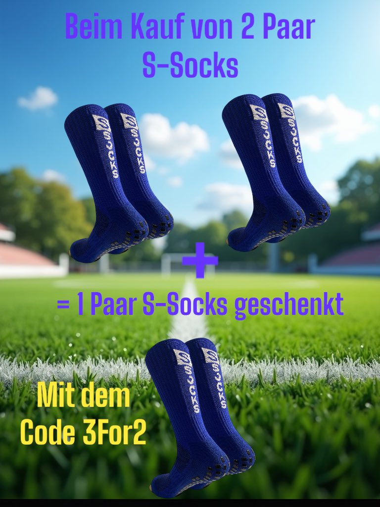 1 Paar S-Socks geschenkt! Einfach beim Kauf von 2 Paar S-Socks deiner Wahl den Code 3For2 eingeben. Soccersocks.de