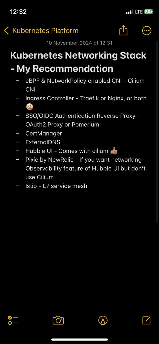 Here’s my recommended Networking setup for a Production-Grade Platform on Kubernetes. 

With this setup, you have the essentials for running a secure, observable and automated platform. 

I’ll like to know your setup as well. Add yours in the comments 👍🏽