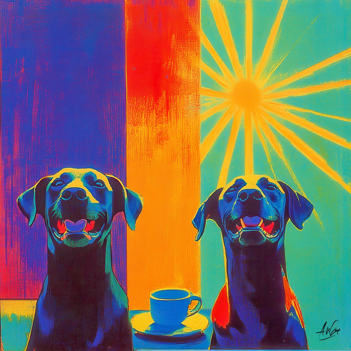 beachtv's tweet photo. #Sunday morning unfolds like a slow, delirious waltz: a hazy symphony of steaming #coffee, crisp fall air, and the mad thumping of wagging tails. It’s the universe at half-speed as #dogs swirl around your ankles in blissful frenzy.
11.10.2024
#LabZillas #CoffeeWithDogs #AiArt https://t.co/Q3USrooid8
