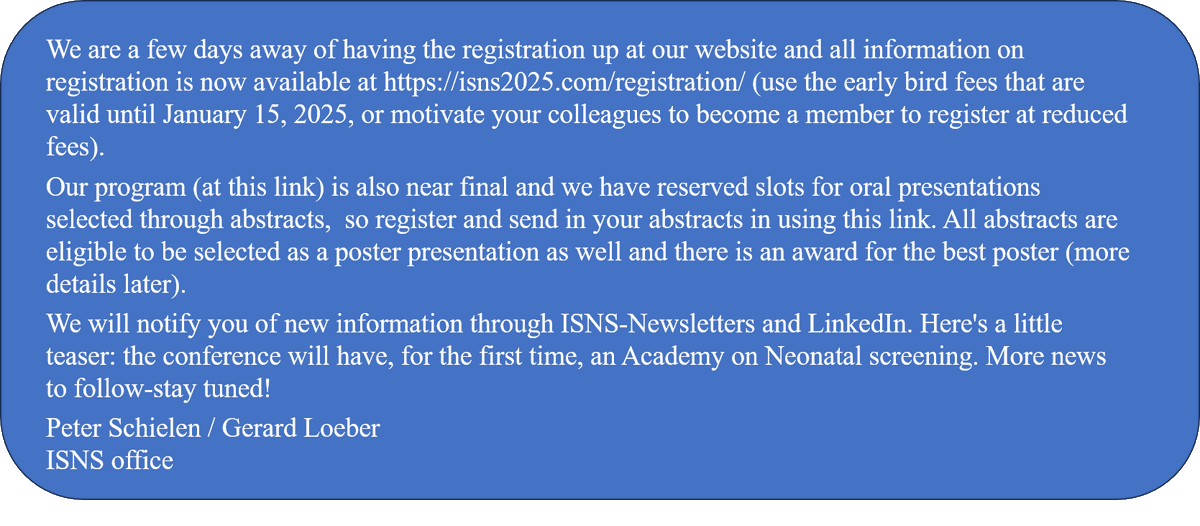 ISNSNeonatal's tweet photo. We recently announced that the next ISNS European meeting - 'Newborn screening LIVE from the heart of Europe' will be held in Luxembourg, 23-26 March 2025. https://t.co/7PciA1qiga