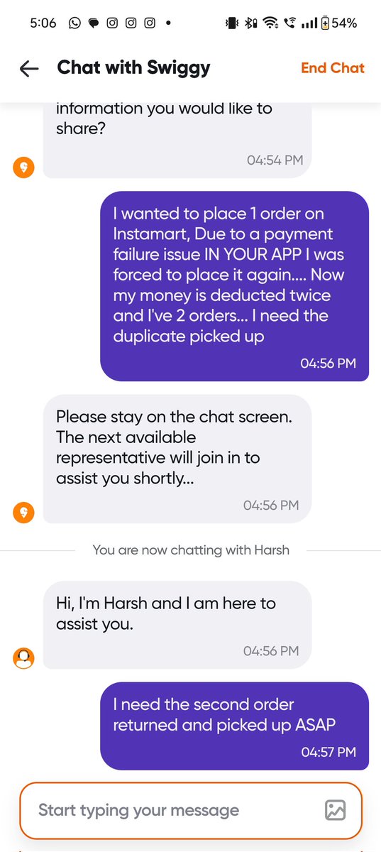 aps_hey's tweet photo. @SwiggyCares @SwiggyInstamart Duplicate order placed due to App issues and REFUSES TO TAKE THE DUPLICATE ORDER back or issue refund!! The heights of online hooliganism!! Even if it's a mistake by your tech team incompetence the customer is left with excess grocery and deductions https://t.co/e8Zyu2Dryw