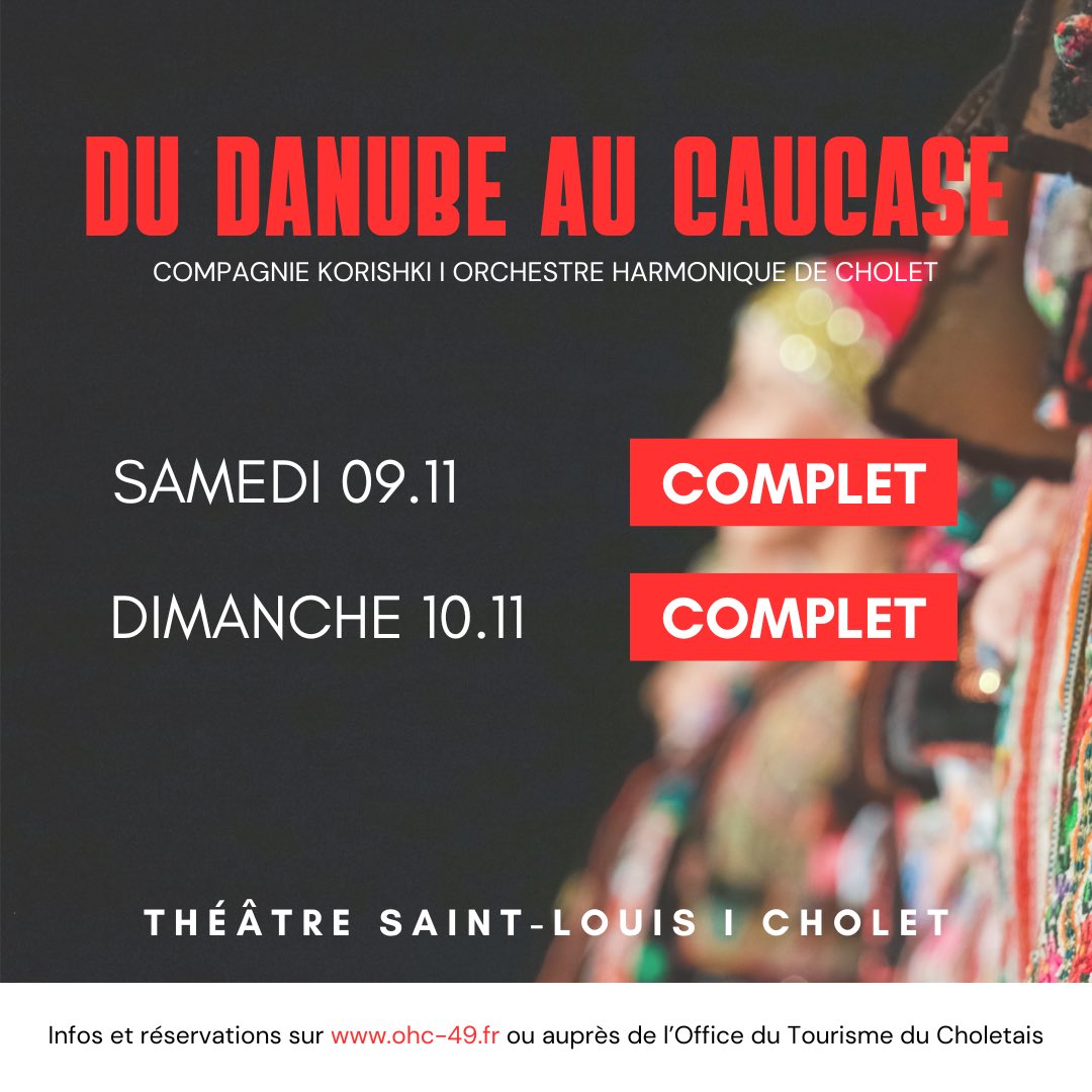 OHC49's tweet photo. ‼️ Nos deux représentations du spectacle "Du Danube au Caucase" avec la Cie Korishki sont à guichets fermés au Théâtre St-Louis de @choletagglo ‼️

Retrouvez la suite de notre saison musicale par ici ➡️ https://t.co/neEmthHlE6 

#cholet #compagniekorishki #danse #balkanmusic https://t.co/CShok5xQCp