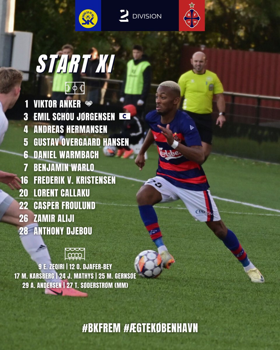 𝙎𝙏𝘼𝙍𝙏 𝙓𝙄

Dagens startopstilling til kampen mod Skive IK 💪

Kom så FREM 🔴🔵

#bkfrem #ægtekøbenhavn #2div #SIKFRE