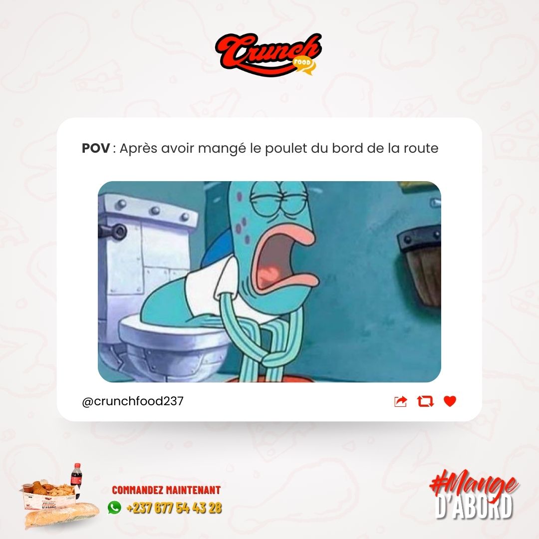 Crunchfood237's tweet photo. Laissez le poulet du bord de la route ! Chez Crunch, nous préparons nos poulets avec rigueur et bienveillance

Passe ta commande sur WhatsApp au 677 54 43 28

-----------------

-10% de réduction sur ta 1ʳᵉ commande en utilisant l'app

https://t.co/Fn2OSVVNj0

#crunchfood https://t.co/uhHf6x2NXD