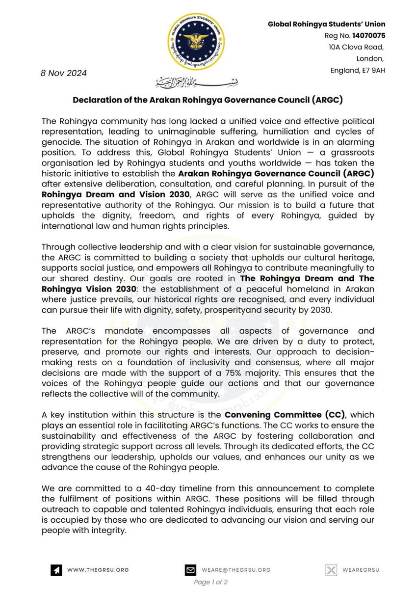 Maung_Hla_Tin's tweet image. We are welcoming #ARGC as they are working globally for the Rohingya community. I stand with #ARGC. Support 💪 our Students Union Globally.
